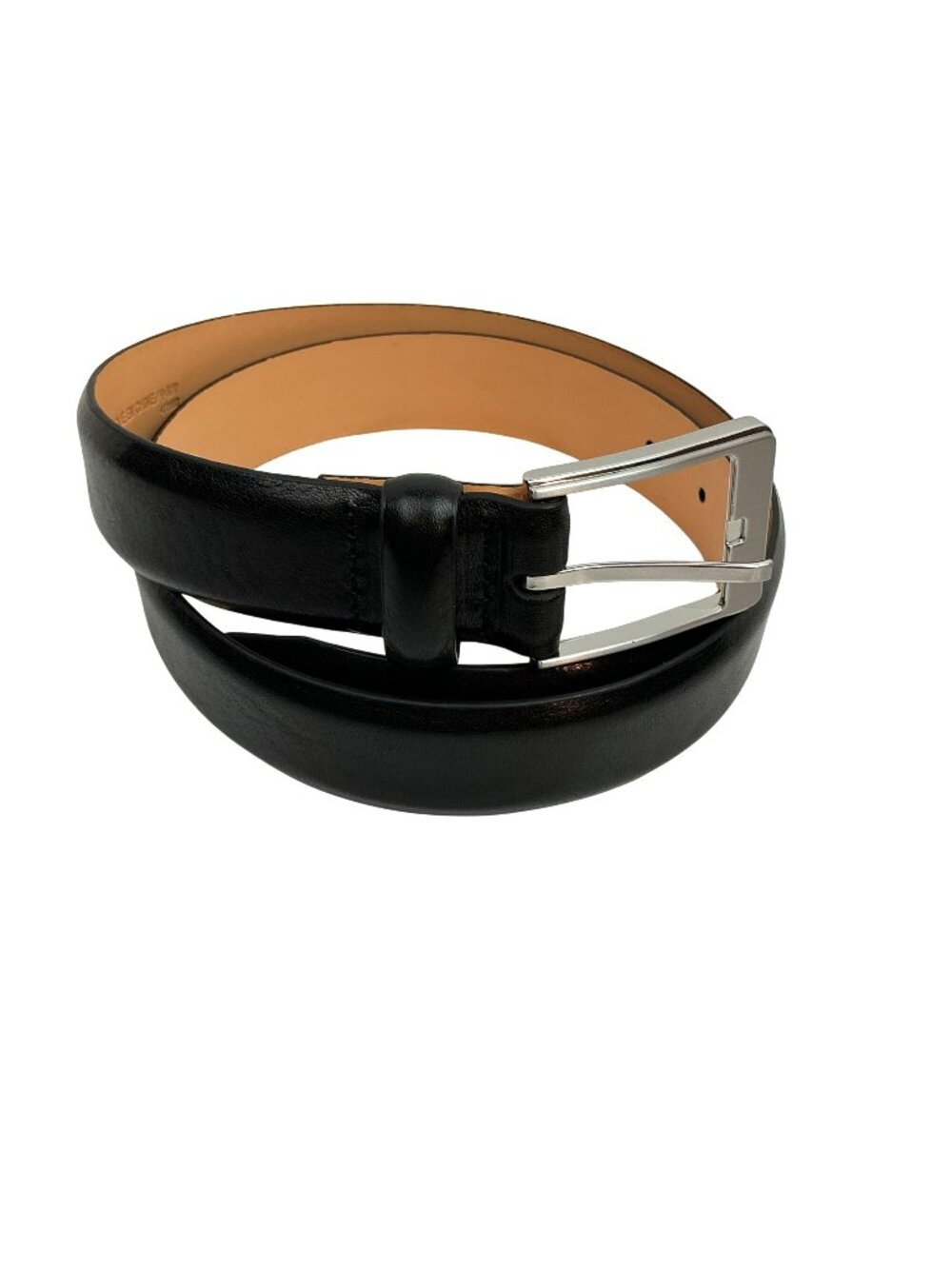 New Lands End Leather Dress Belt Mens 32 Black With Silver Buckle